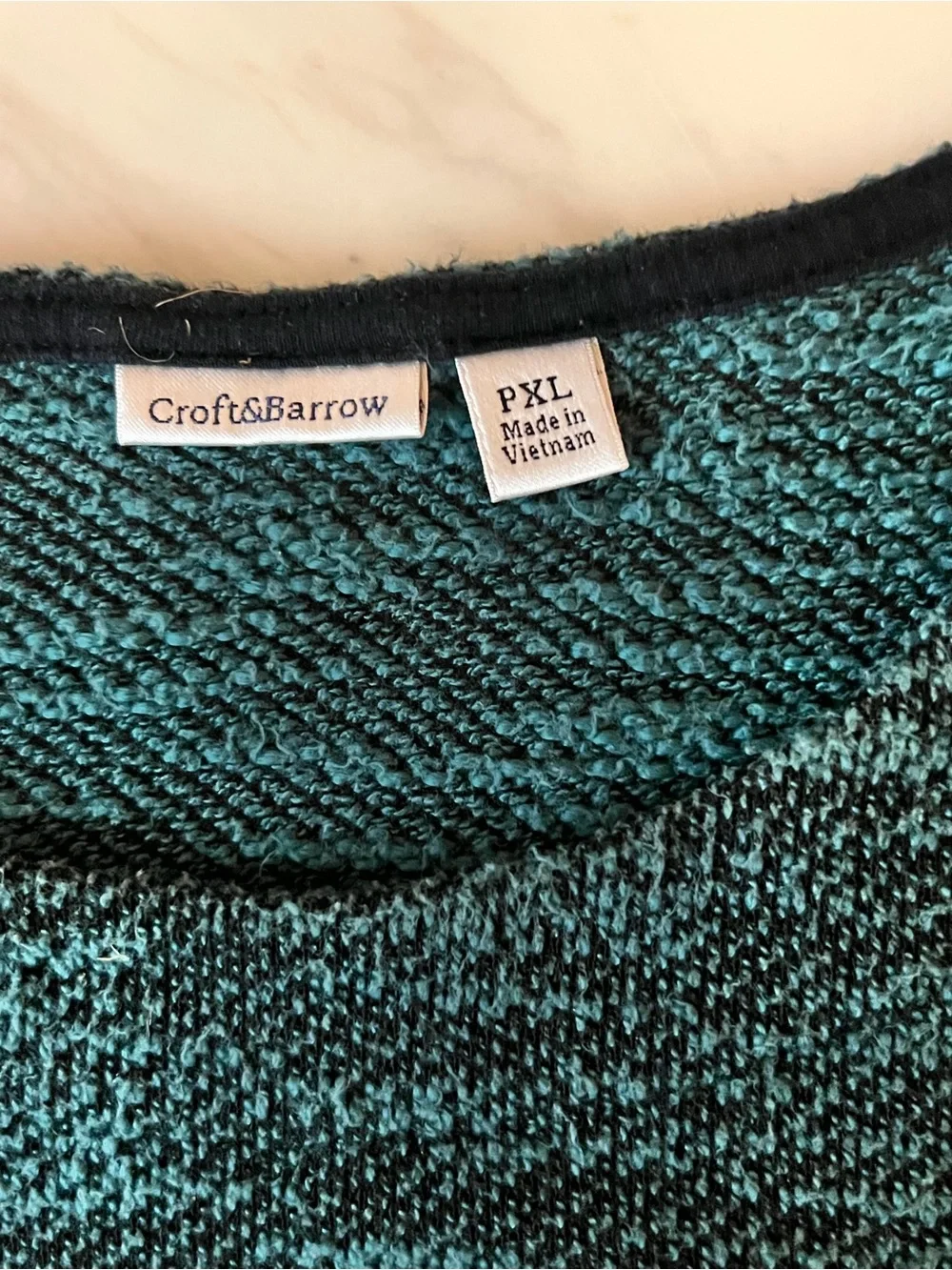 Croft & Barrow Women’s PXL Teal Black Textured Knit Sweater Cotton Blend